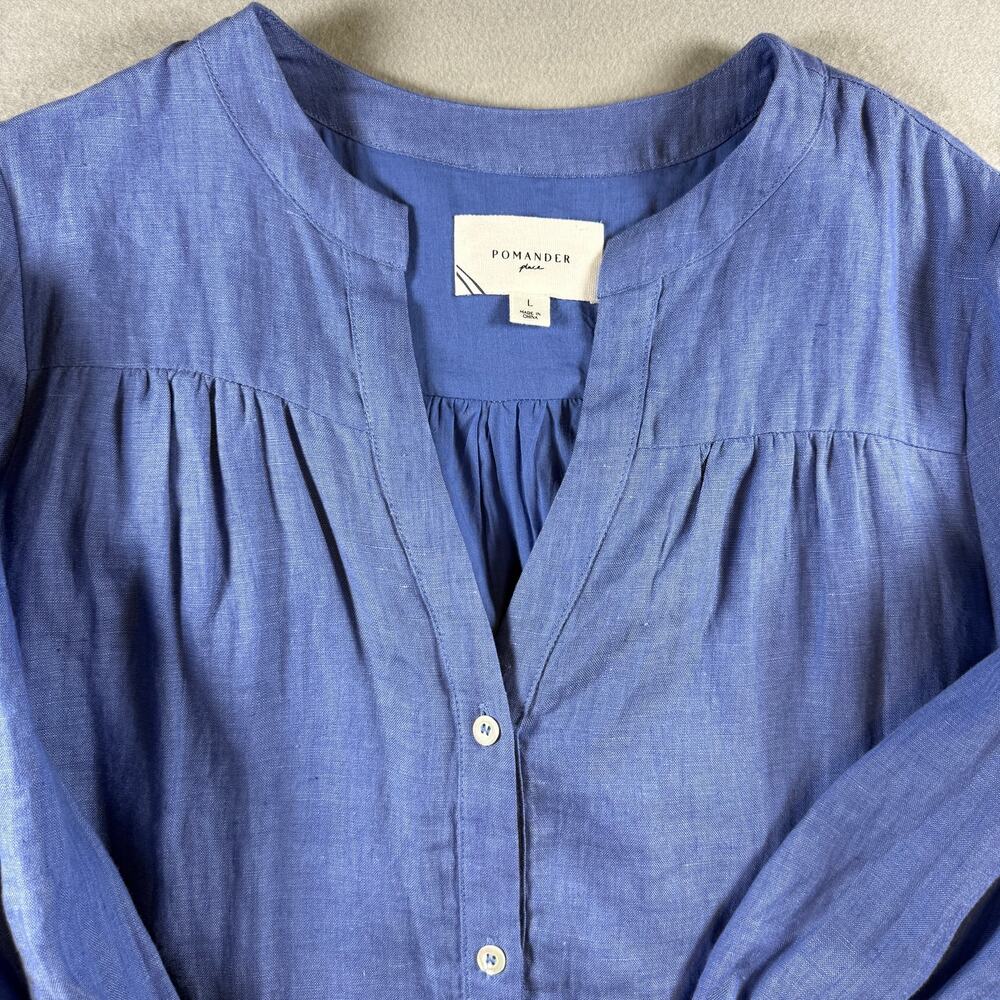 Pomander Place Frankie Blue Linen Mini Dress - baby doll oversized Size L